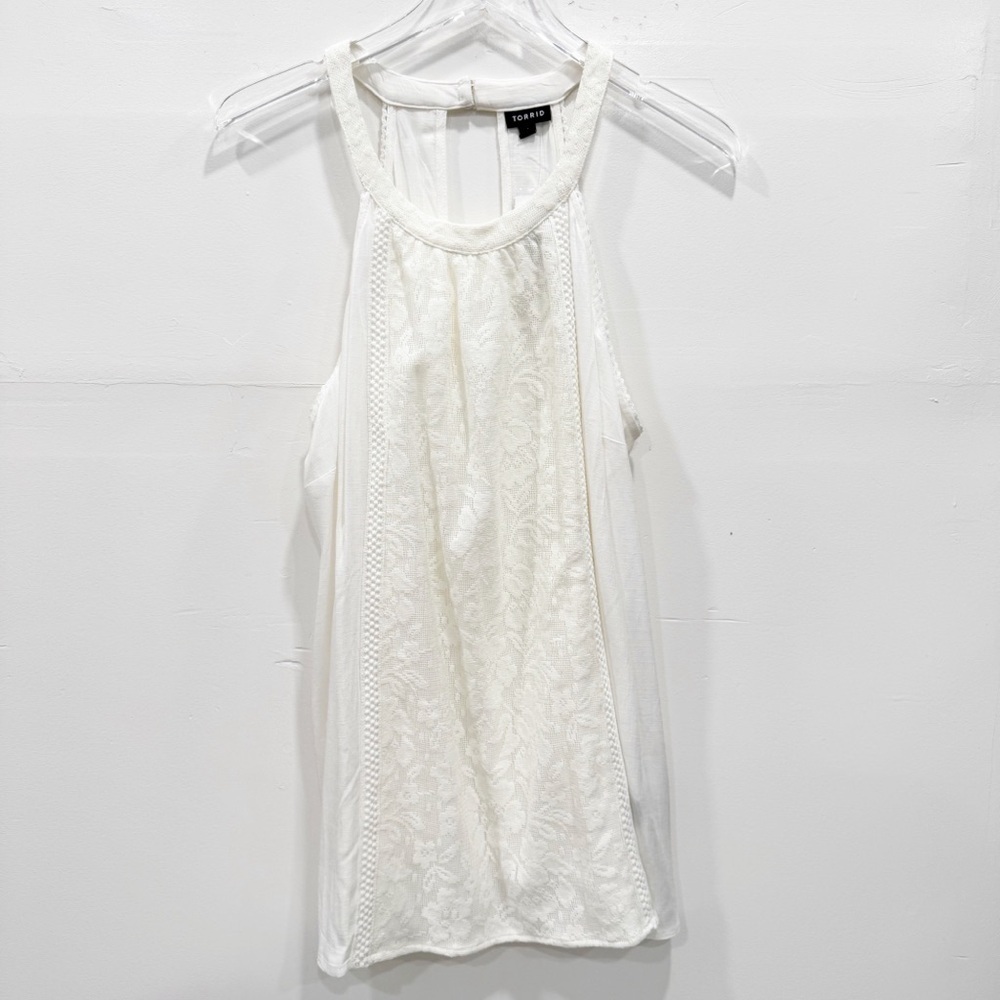 Torrid Mixed Lace Halter Top in Cloud Dancer White Size 1